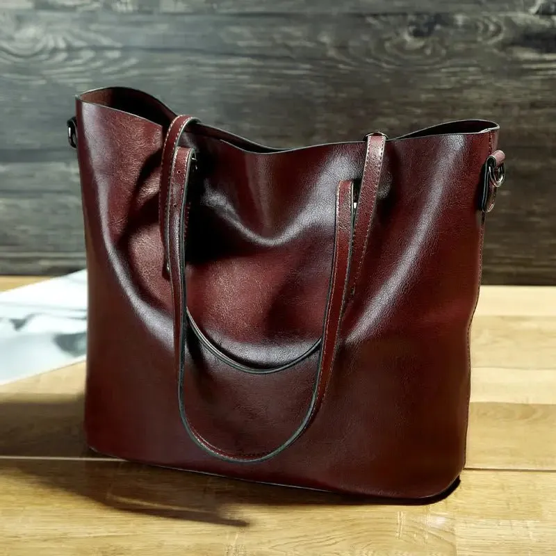 Oil Wax Portable Tote Bag with Sewing Thread & Multiple Pockets
