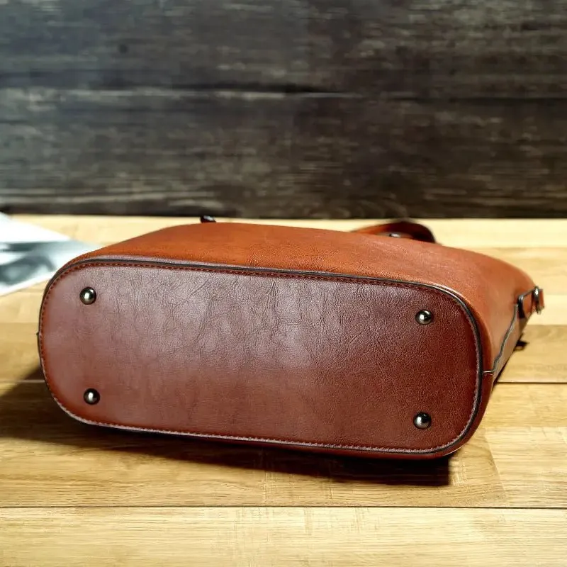 Oil Wax Portable Tote Bag with Sewing Thread & Multiple Pockets