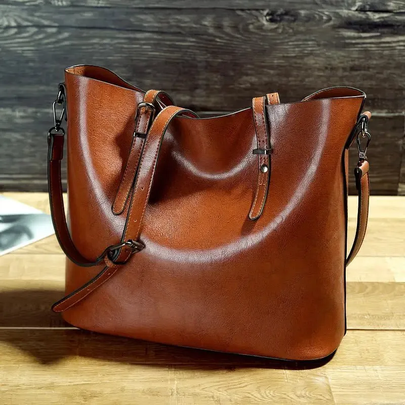 Oil Wax Portable Tote Bag with Sewing Thread & Multiple Pockets