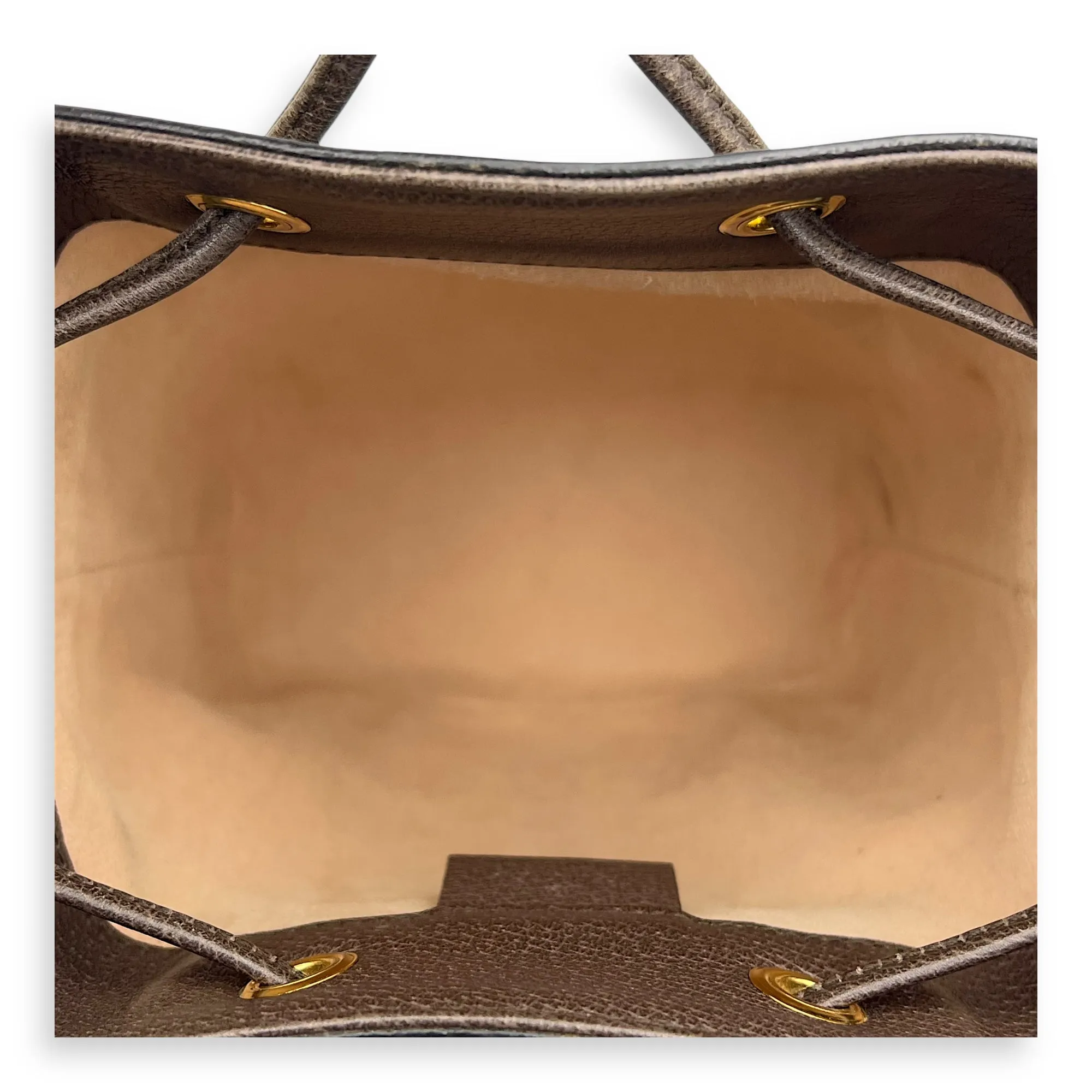 Ophidia Brown Bucket Bag in Monogram Coated Canvas, Gold hardware