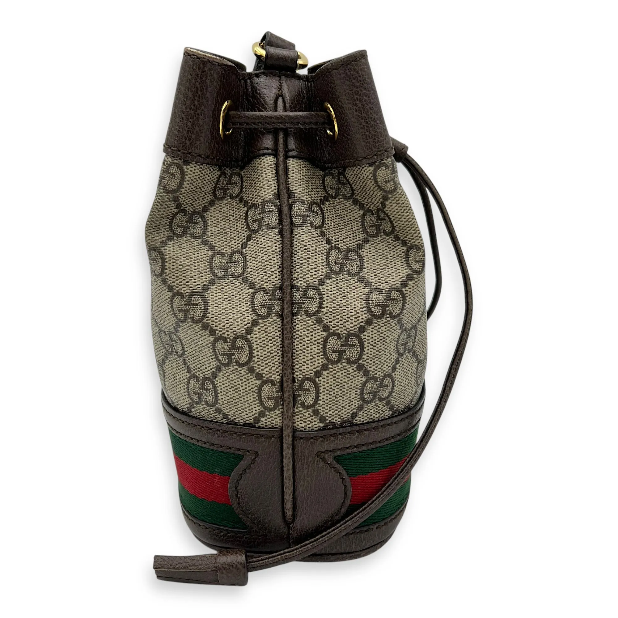 Ophidia Brown Bucket Bag in Monogram Coated Canvas, Gold hardware