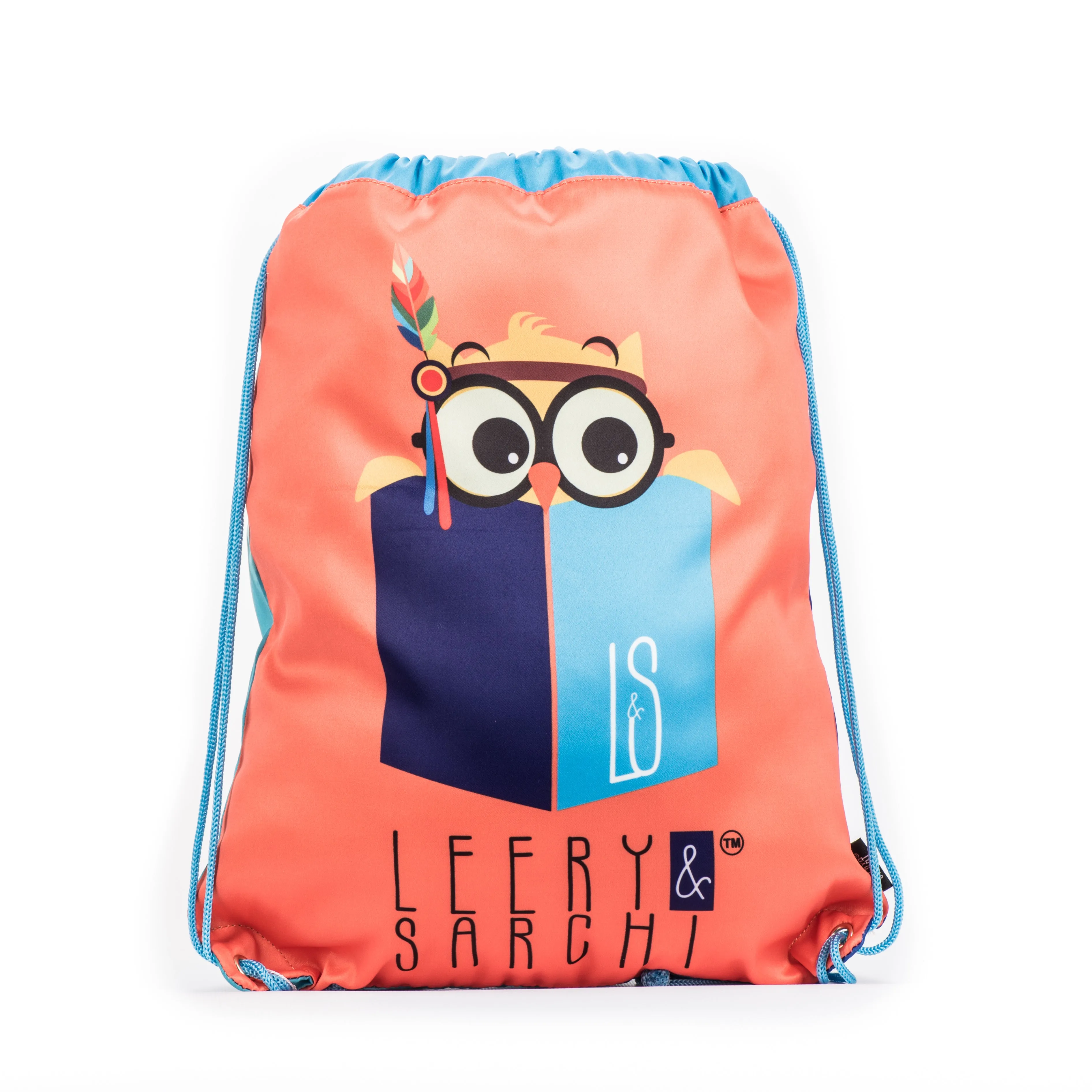Orange Reading Owl Drawstring Library Swim Bags (Water Resistant)