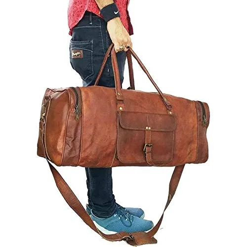 Overnight Weekend Vintage Handmade Brown Leather Travel Gym Sports Duffel Bag (20")