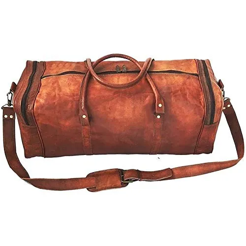 Overnight Weekend Vintage Handmade Brown Leather Travel Gym Sports Duffel Bag (20")