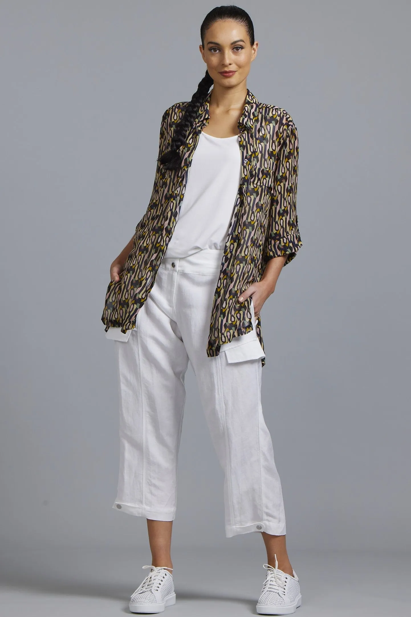 PAULA RYAN Washer Linen Casual Pant - White
