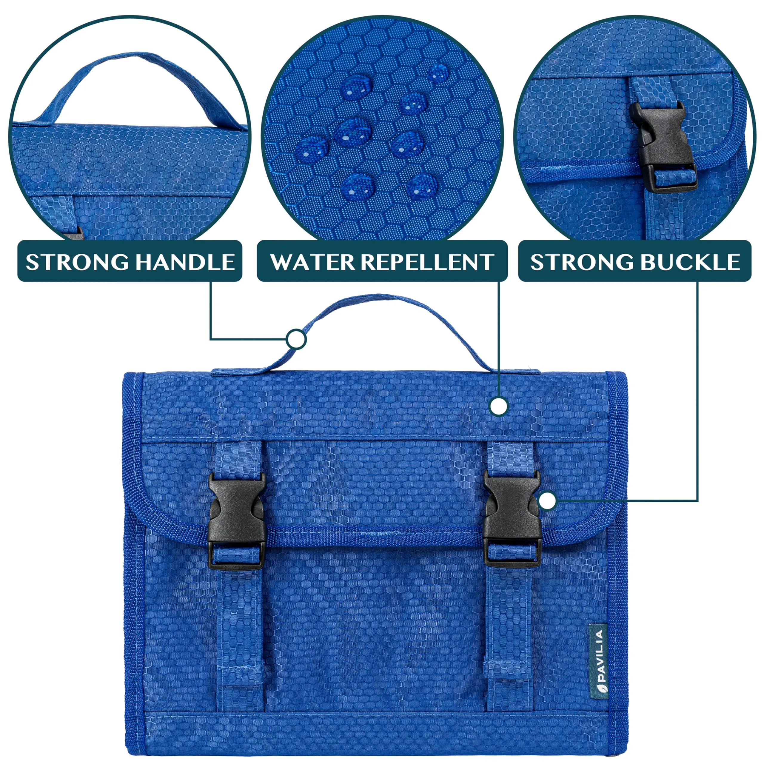 PAVILIA Travel Hanging Toiletry Bag for Women Men, Large Capacity Makeup Bag Kit, Waterproof Cosmetic Storage Organizer Case for Bathroom Shower, Royal Blue