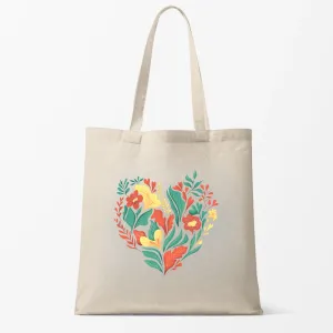 Peach Blossom Women's Cotton Printed Tote Bag With Zipper and Pouch
