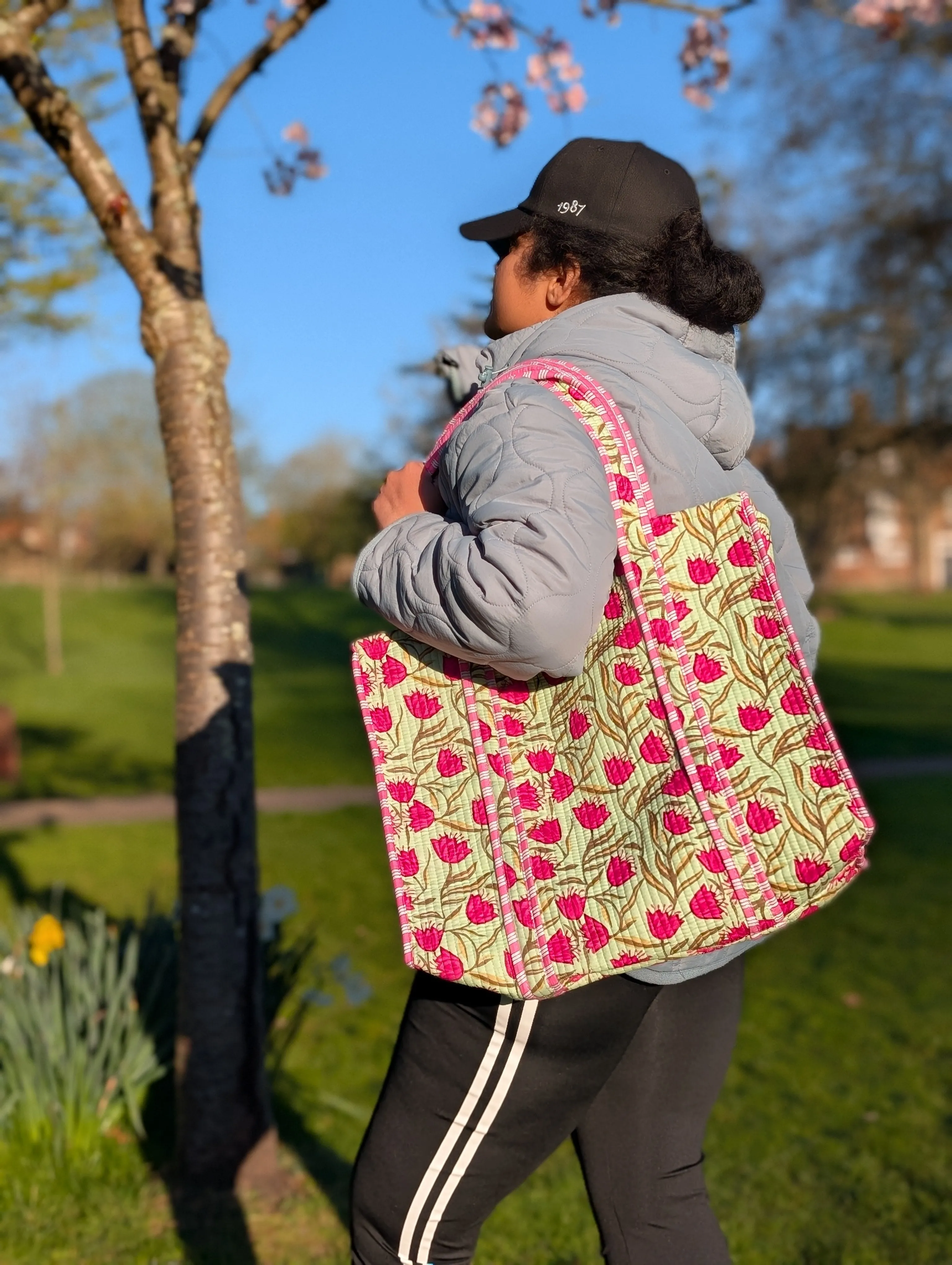 Pistachio Tulip Reversible Tote bag/weekend bag