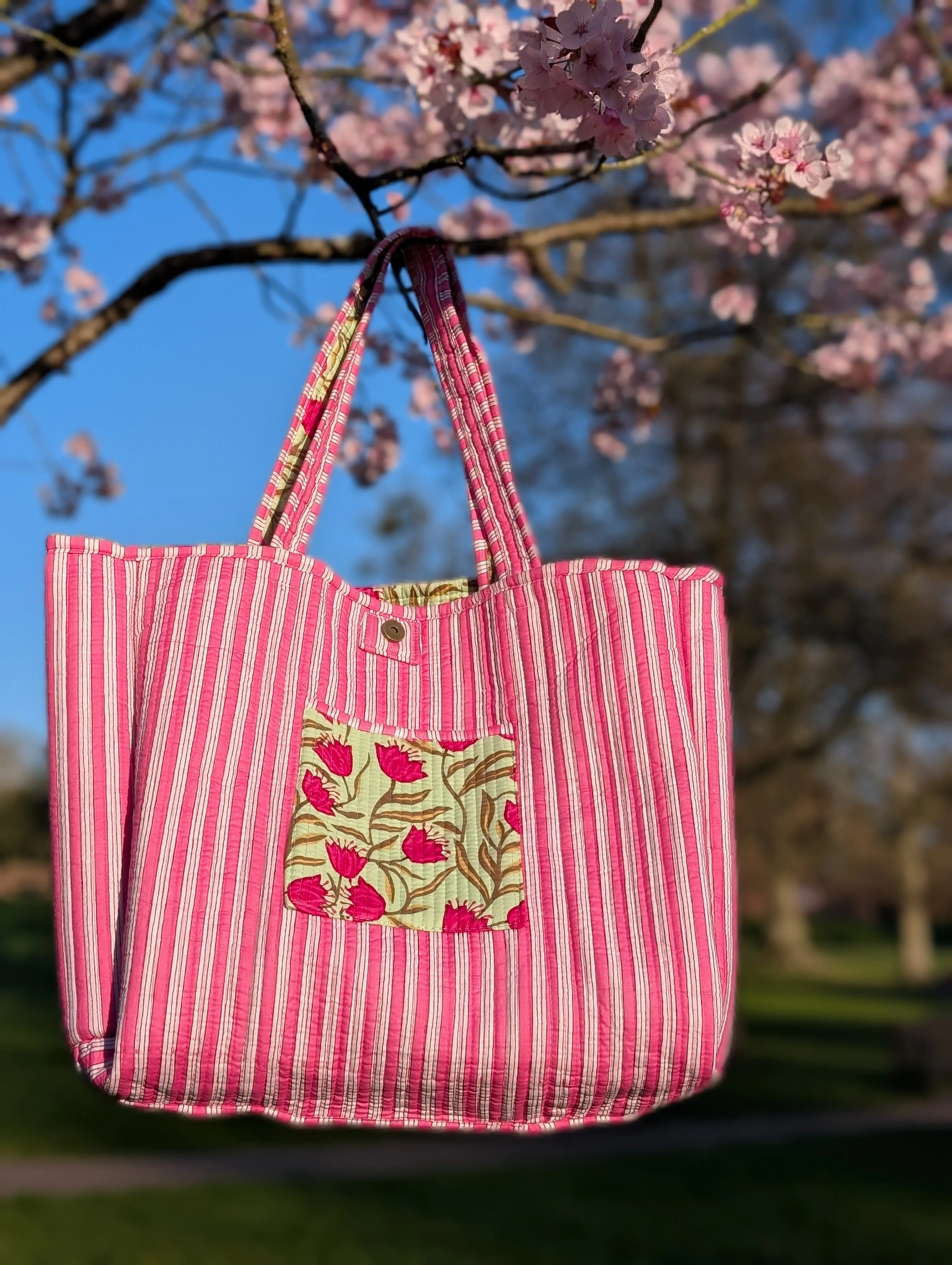 Pistachio Tulip Reversible Tote bag/weekend bag