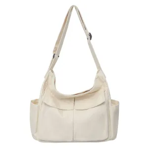 PRAGARI Canvas Messenger Bag Crossbody for Women White Shoulder Aesthetic Laptop Tote Bag Hobo Large Cute School Travel Vintage Multiple Pockets