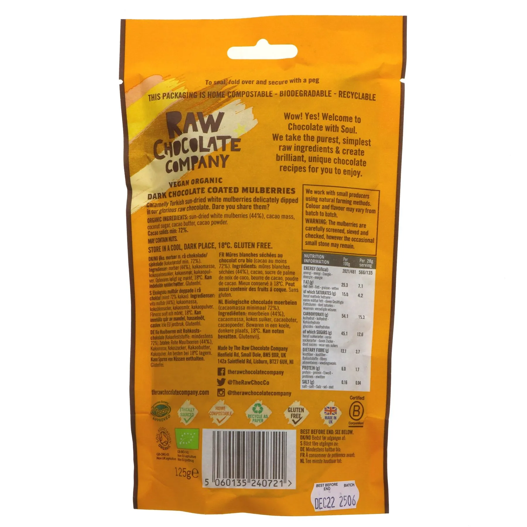 Raw Chocolate Company | Chocolate Covered Mulberries | 100G