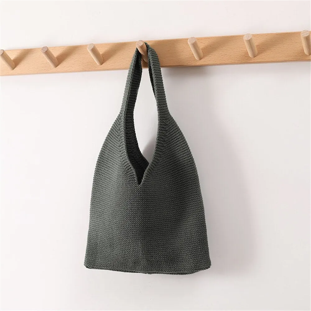 Realaiot Lady Knitting Comfortable Woolen Woven Knitted Bag Handbags Fashionable Simple Ladies Totes Handbag Crochet Bag Women Girl Bags