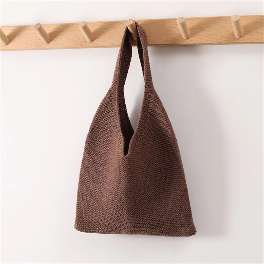 Realaiot Lady Knitting Comfortable Woolen Woven Knitted Bag Handbags Fashionable Simple Ladies Totes Handbag Crochet Bag Women Girl Bags