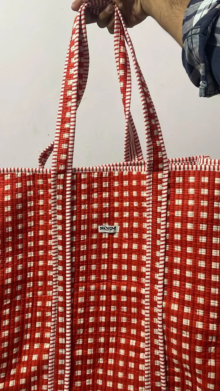 Red Checkered Reversible Tote bag