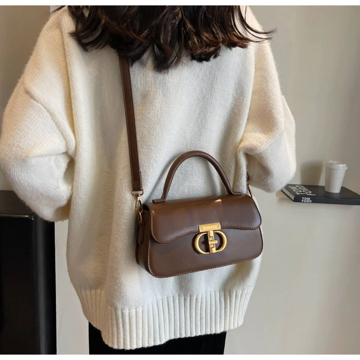 RETRO SMALL SQUARE HANDBAG SHOULDER CROSSBODY BAG_CWAB1556: Brown / (OS) 1