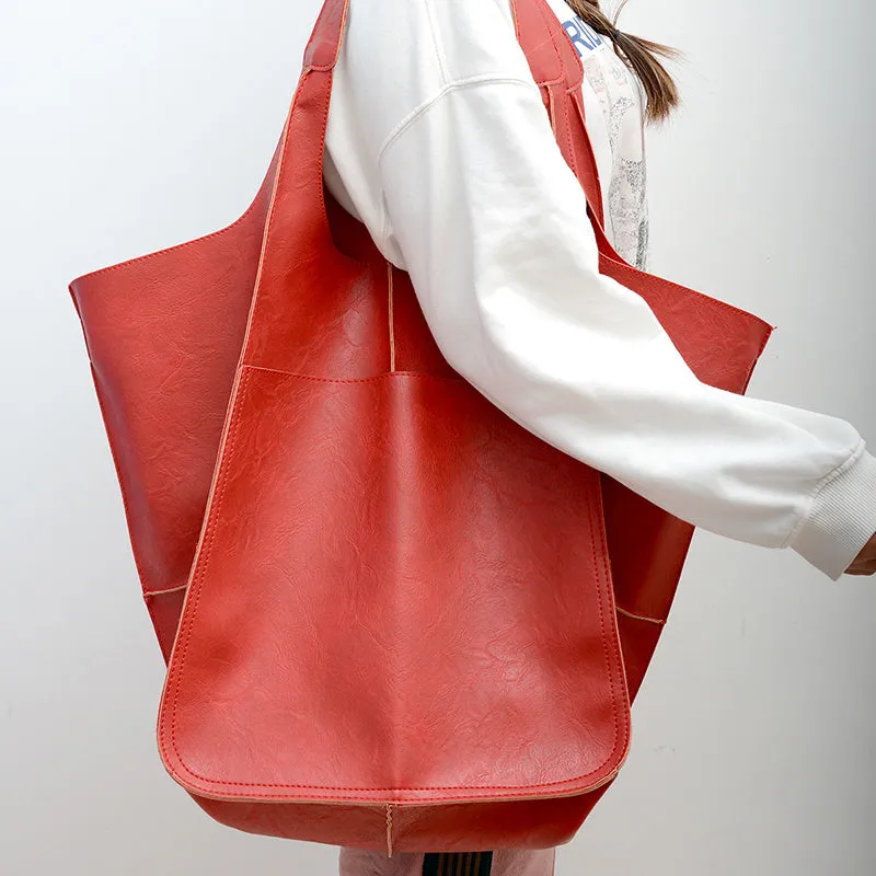Rretro Big Tote Bag, Solid Color Large-capacity Zipper Shoulder Tote Bags, Multifunction Handbags