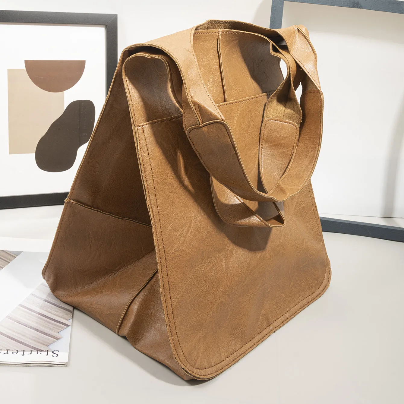 Rretro Big Tote Bag, Solid Color Large-capacity Zipper Shoulder Tote Bags, Multifunction Handbags