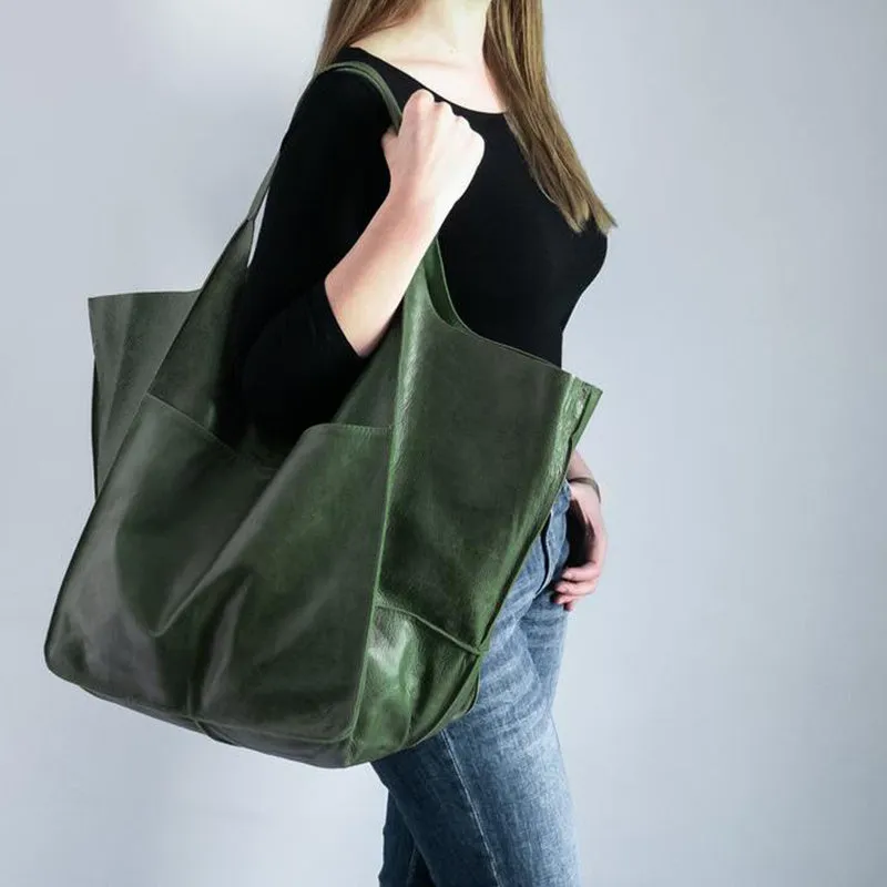 Rretro Big Tote Bag, Solid Color Large-capacity Zipper Shoulder Tote Bags, Multifunction Handbags