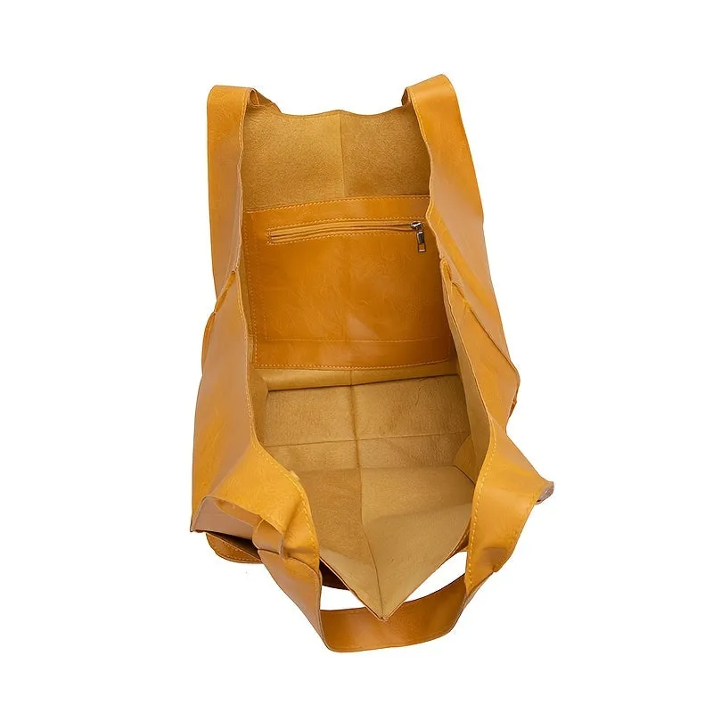Rretro Big Tote Bag, Solid Color Large-capacity Zipper Shoulder Tote Bags, Multifunction Handbags