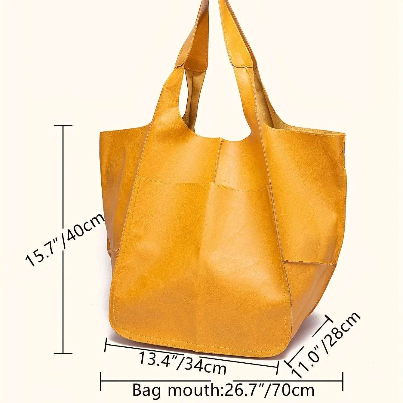 Rretro Big Tote Bag, Solid Color Large-capacity Zipper Shoulder Tote Bags, Multifunction Handbags