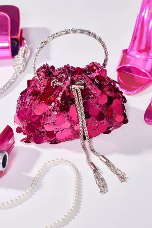 Sequin Pouch Metal Handle Hand Bag