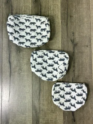 Set Of Three Quilted Animal Print Wash Bags