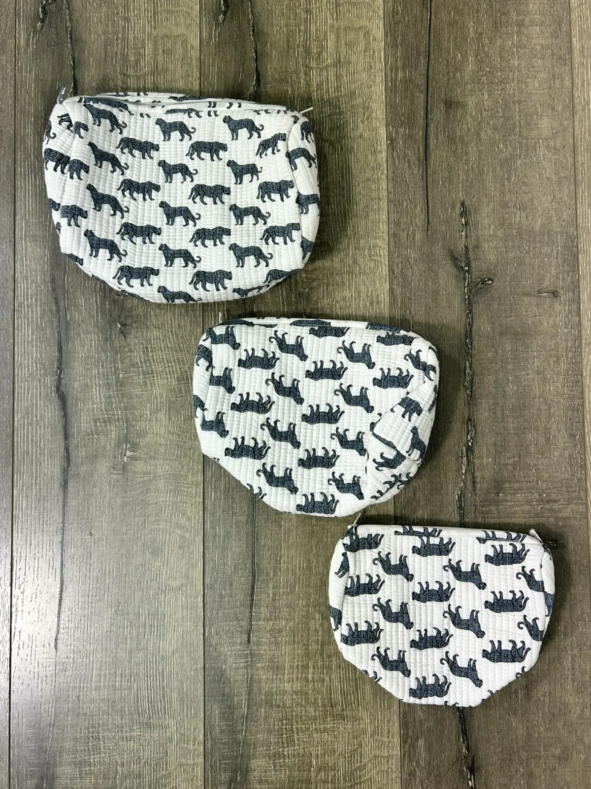 Set Of Three Quilted Animal Print Wash Bags