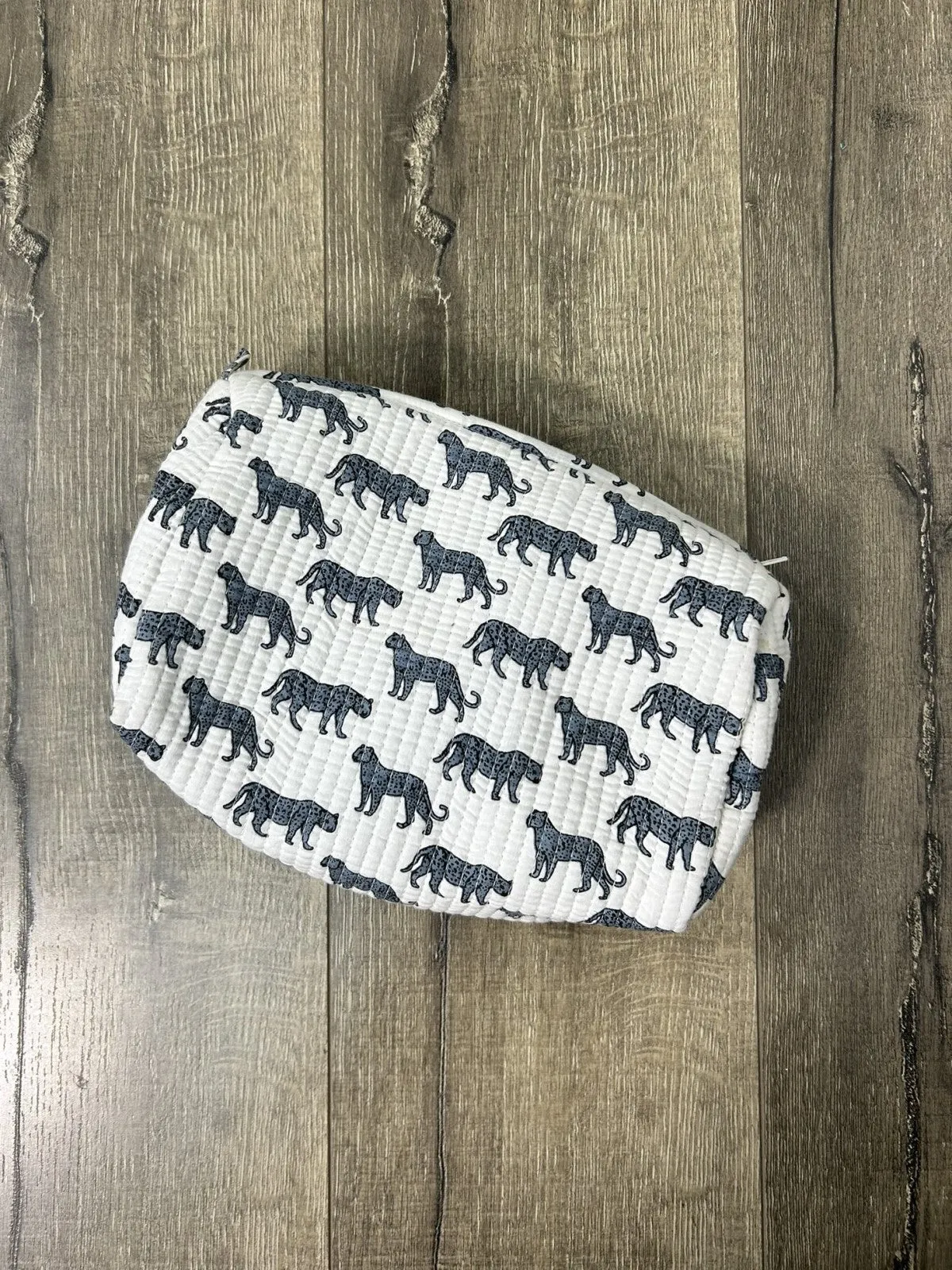 Set Of Three Quilted Animal Print Wash Bags