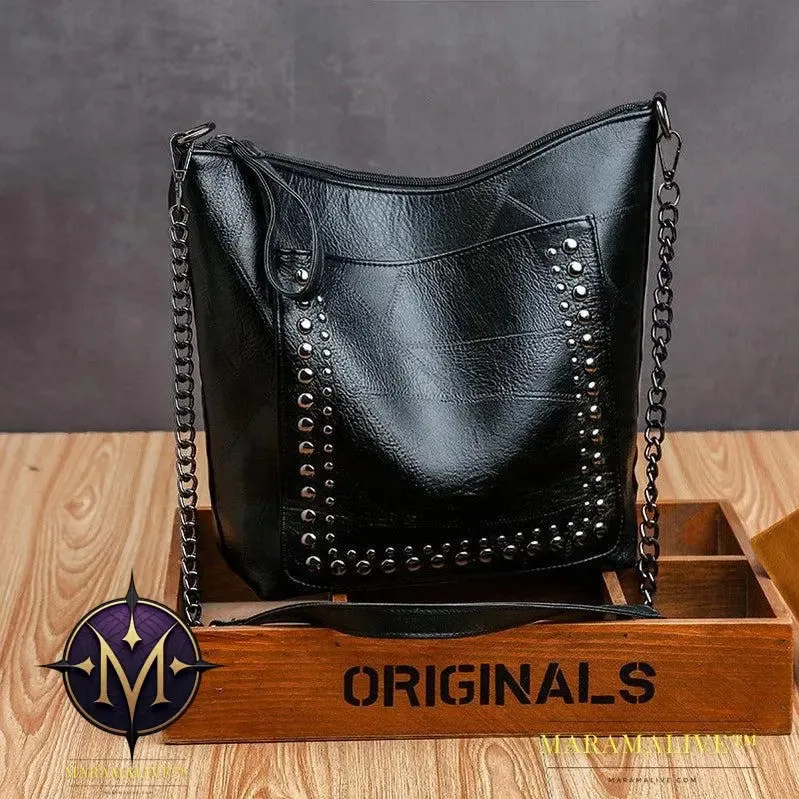 Soft Leather Studded Large Capacity Shoulder Crossbody Bag