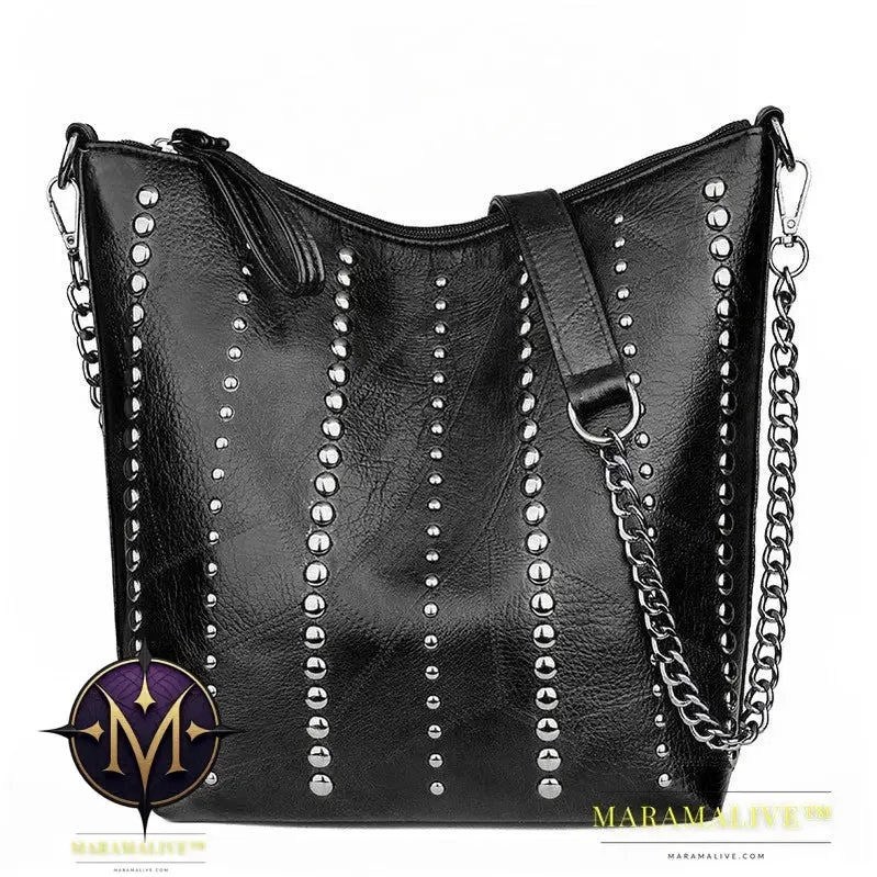 Soft Leather Studded Large Capacity Shoulder Crossbody Bag