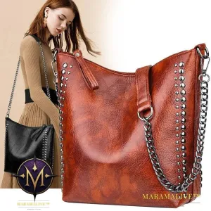Soft Leather Studded Large Capacity Shoulder Crossbody Bag