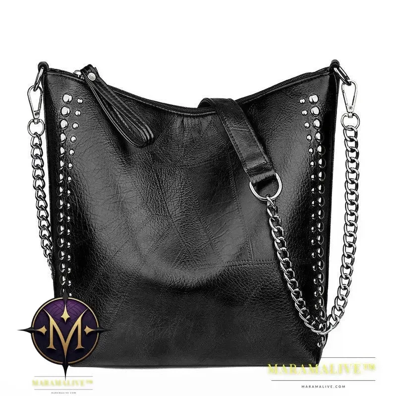 Soft Leather Studded Large Capacity Shoulder Crossbody Bag