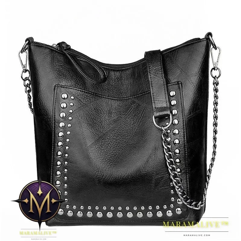Soft Leather Studded Large Capacity Shoulder Crossbody Bag