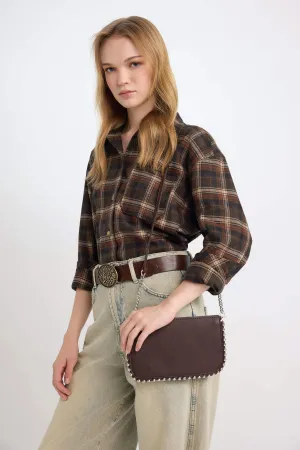 Suede Cross Bag With Women Staple Detail