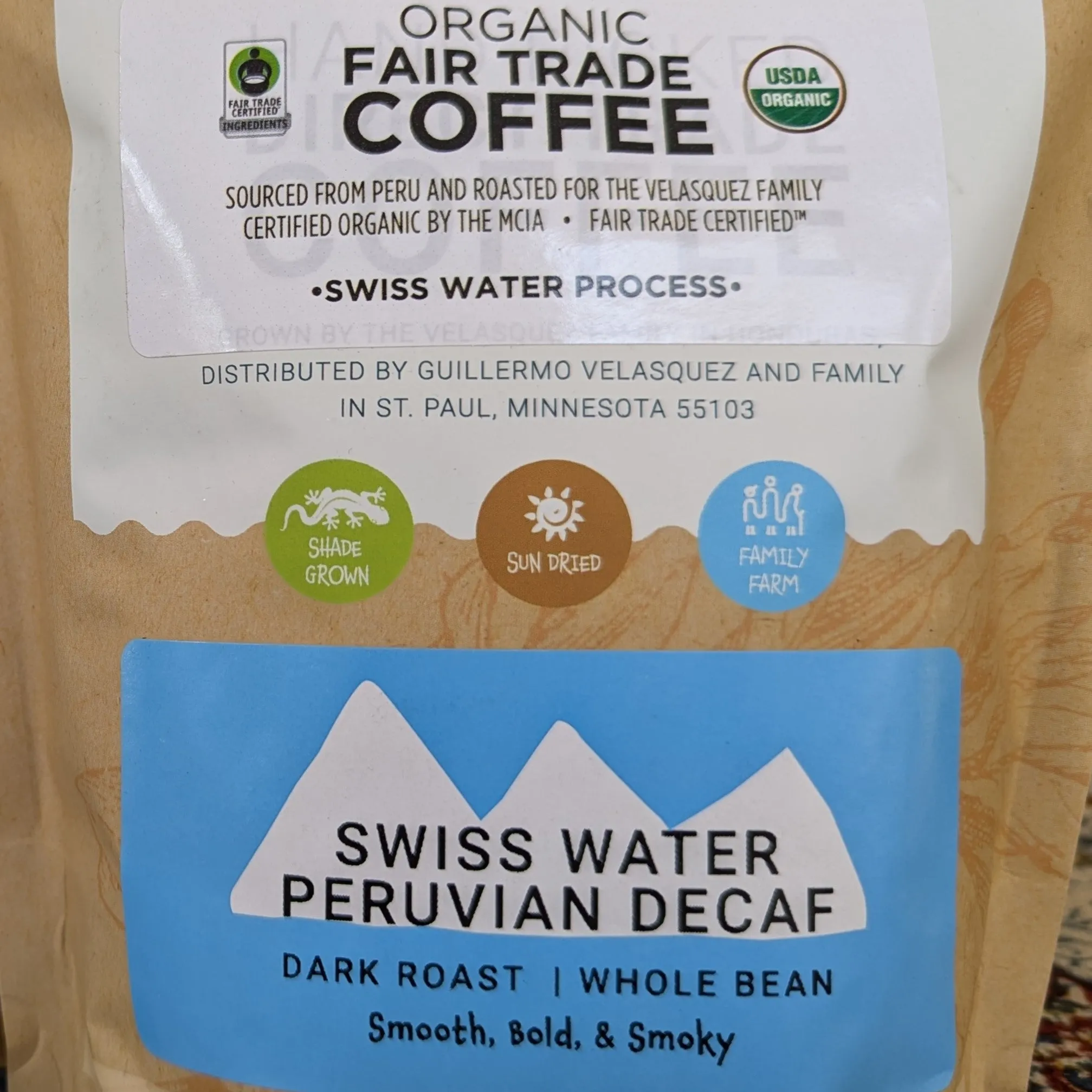 Swiss Water Peruvian Decaffeinated Coffee (dark roast) | Lithe, Bright, Dark Decaf