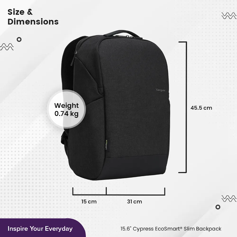 Targus Cypress EcoSmart 15.6" Slim Backpack - Black