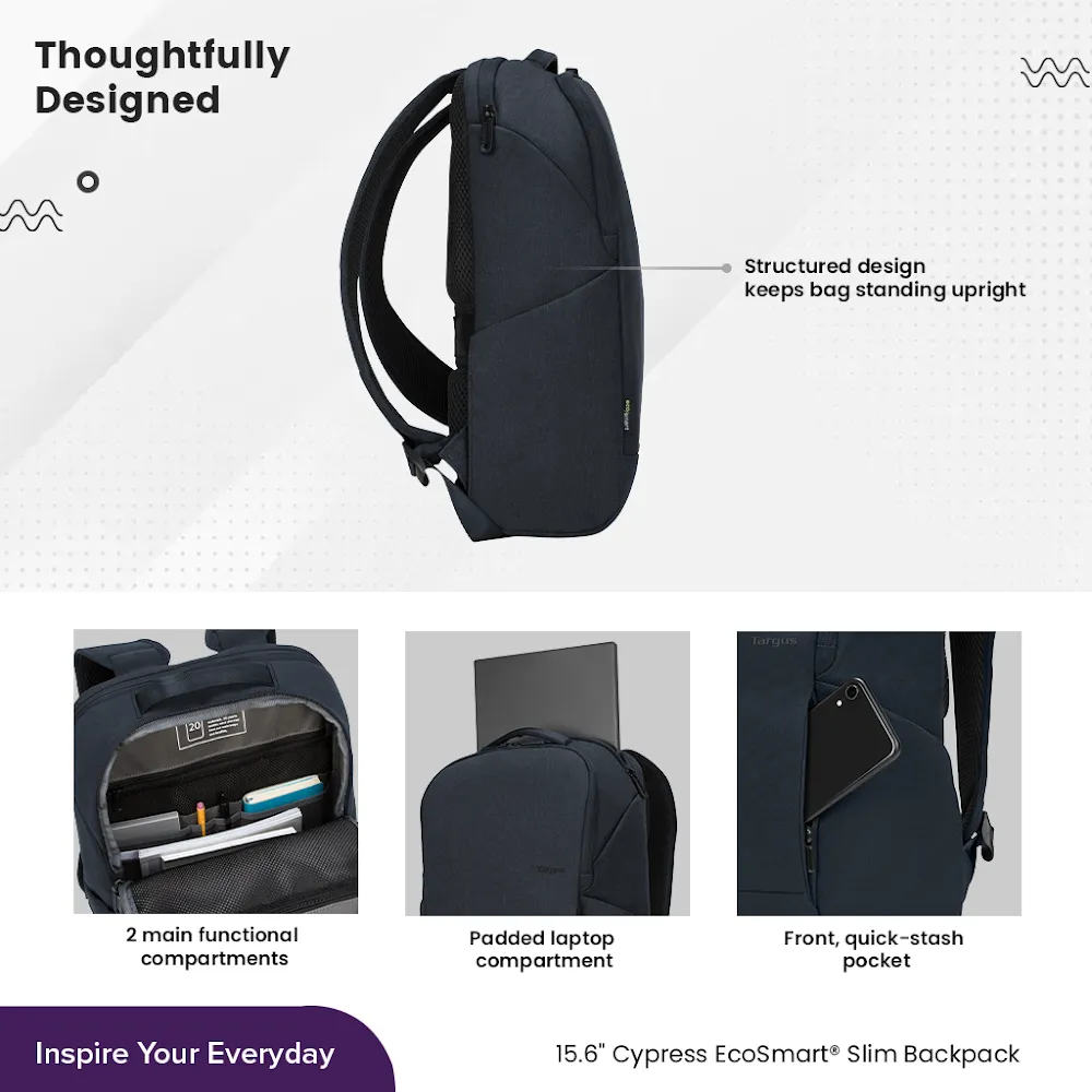 Targus Cypress EcoSmart 15.6" Slim Backpack - Navy