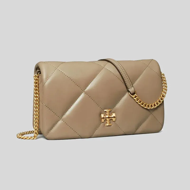 TORY BURCH Kira Diamond Quilt Chain Wallet Taupe Oak RB-158624
