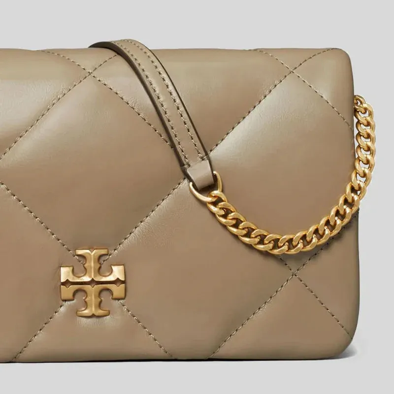 TORY BURCH Kira Diamond Quilt Chain Wallet Taupe Oak RB-158624