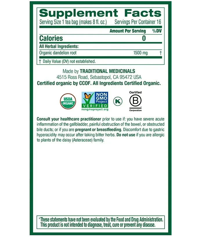 Traditional Medicinals Organic Roasted Dandelion Root 16 Tea Bags