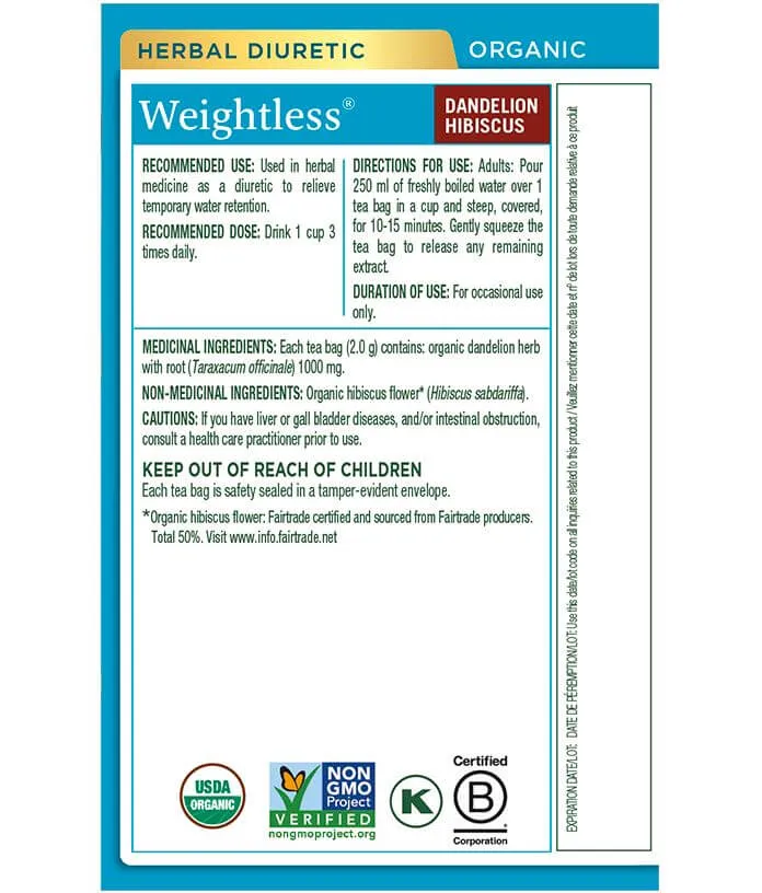 Traditional Medicinals - Organic Weightless® Dandelion Hibiscus Tea, 16 Bags