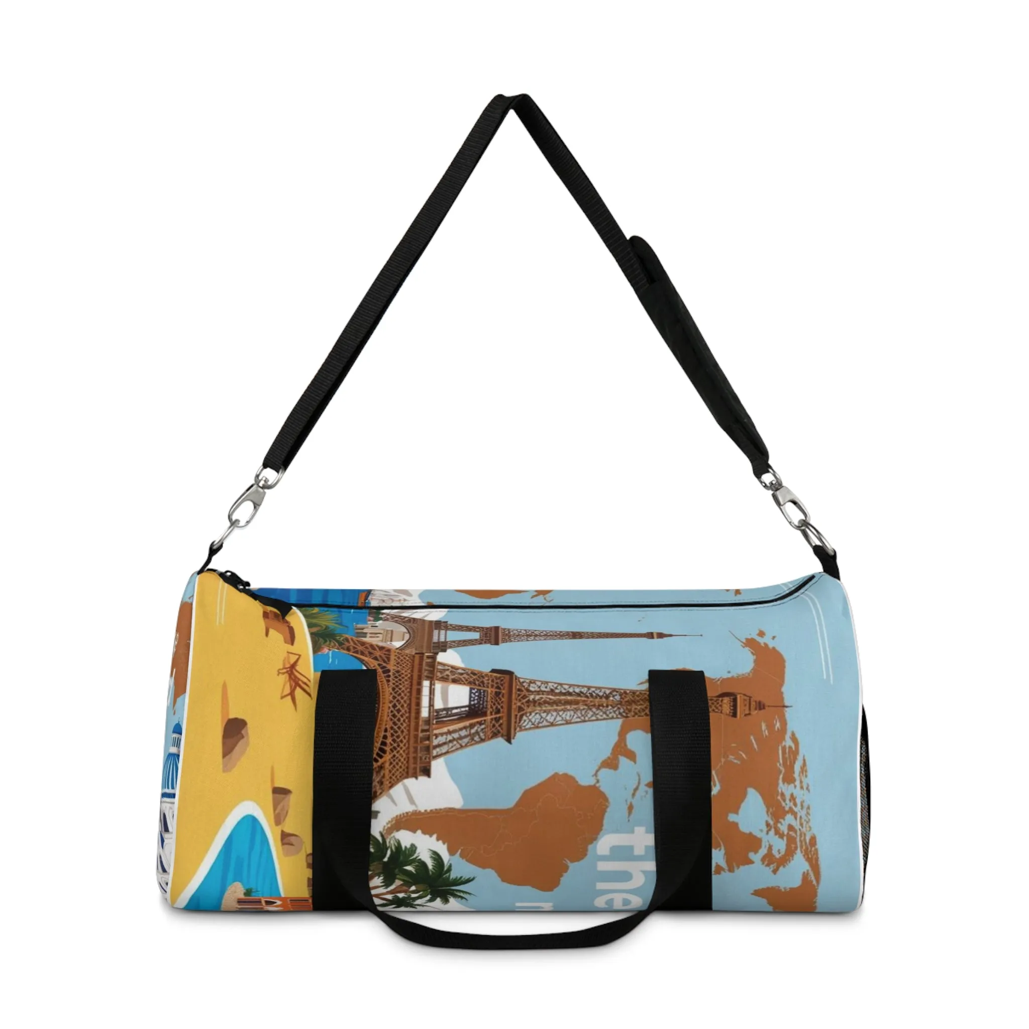 Travel Duffel Bag | World Map & Eiffel Tower Adventure Design