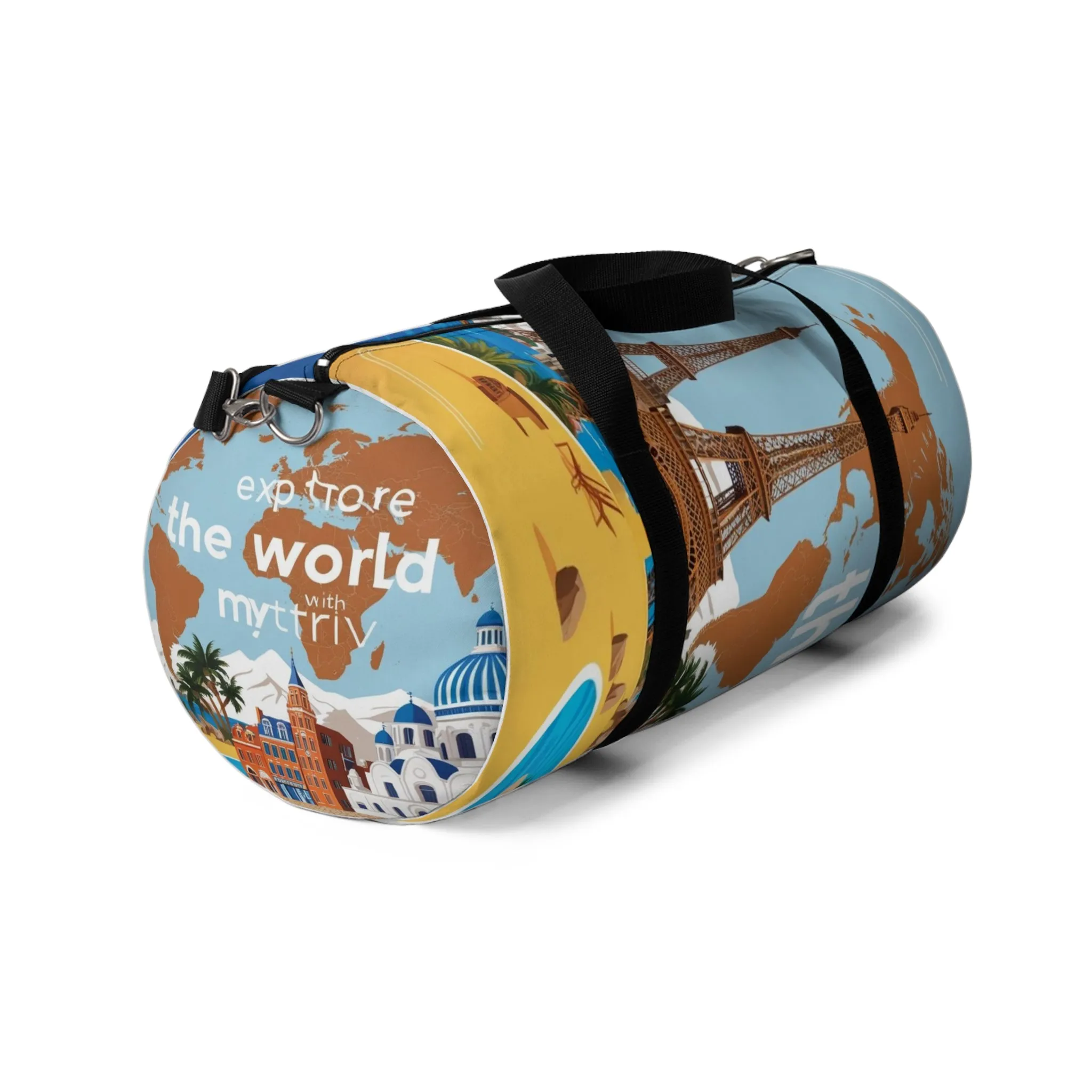 Travel Duffel Bag | World Map & Eiffel Tower Adventure Design