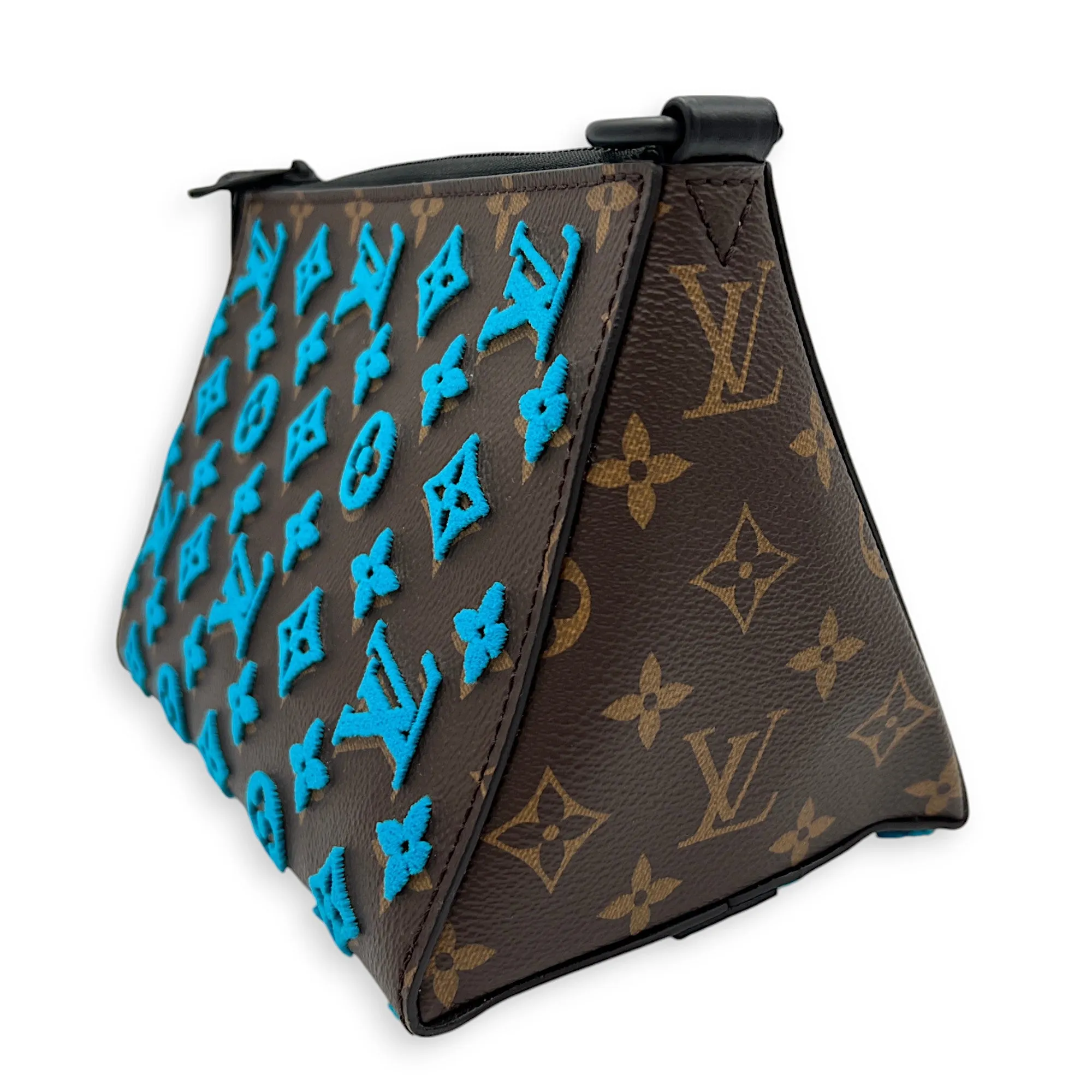 Tuffetage Triangle Brown Messenger Bag in Monogram Coated Canvas, Lacquered Metal hardware