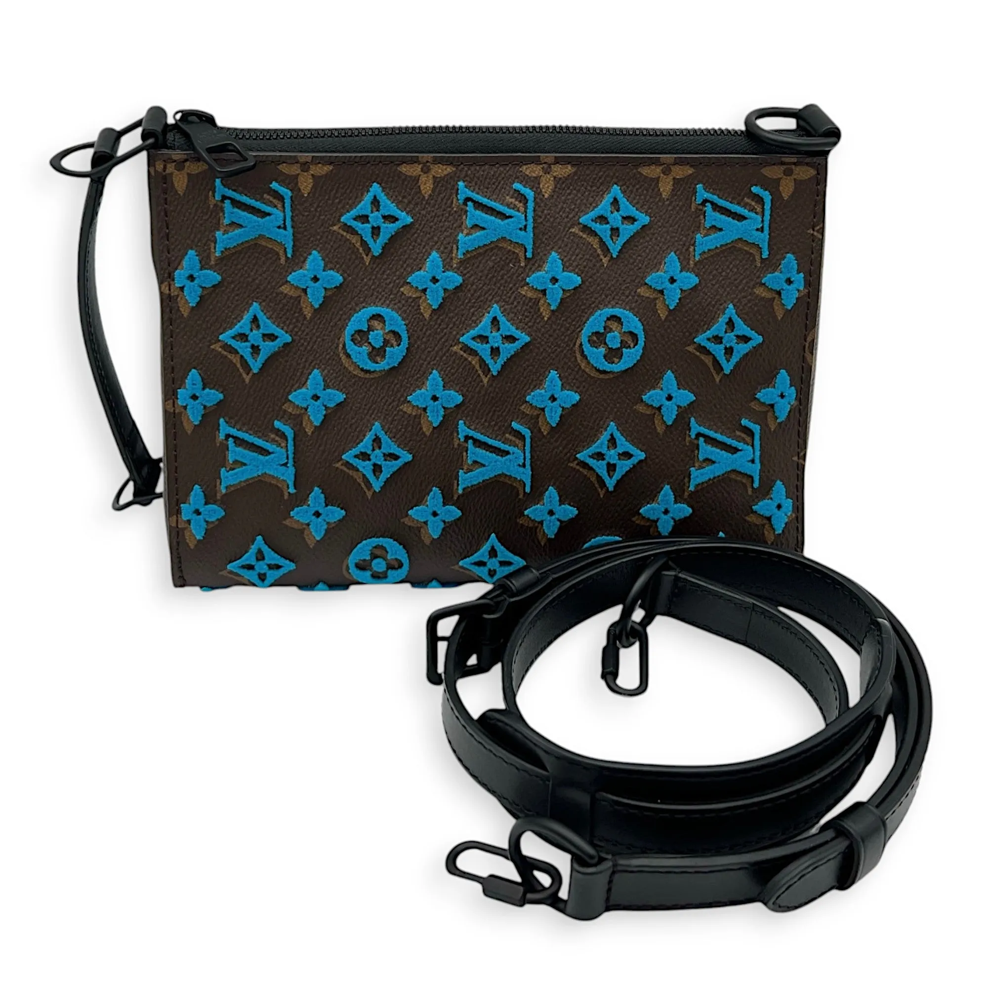 Tuffetage Triangle Brown Messenger Bag in Monogram Coated Canvas, Lacquered Metal hardware