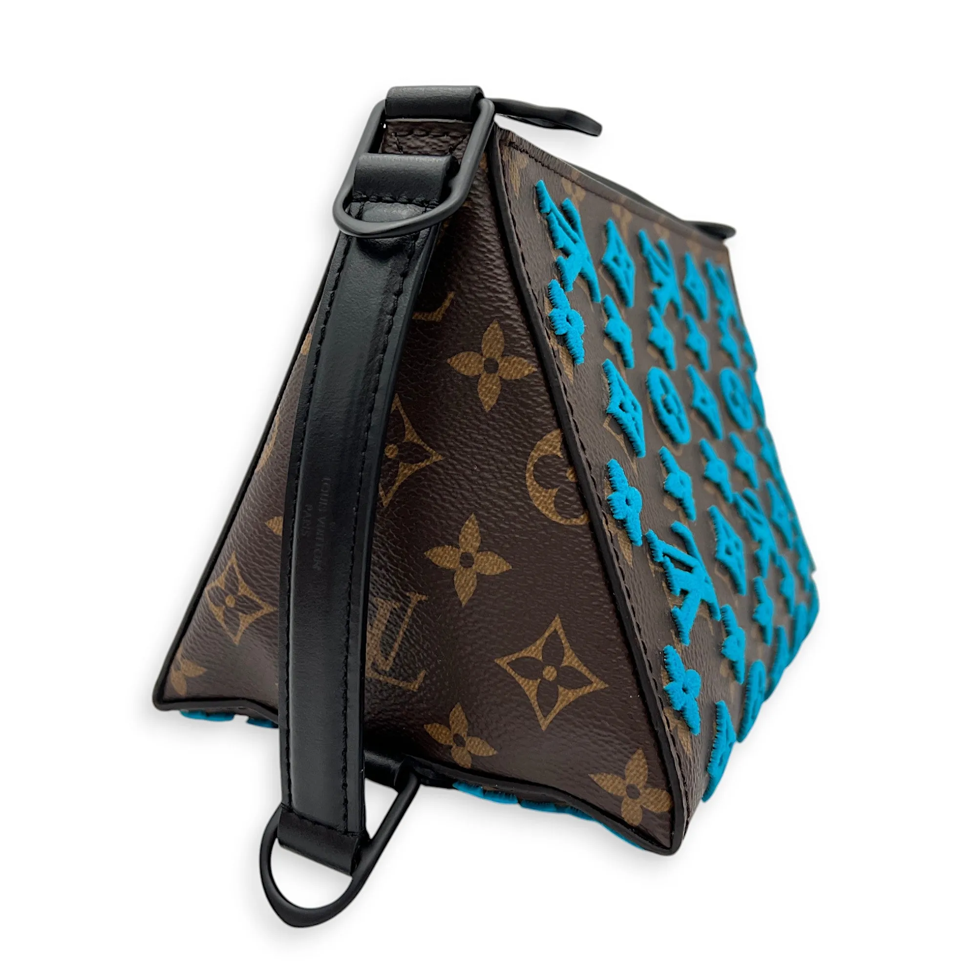 Tuffetage Triangle Brown Messenger Bag in Monogram Coated Canvas, Lacquered Metal hardware