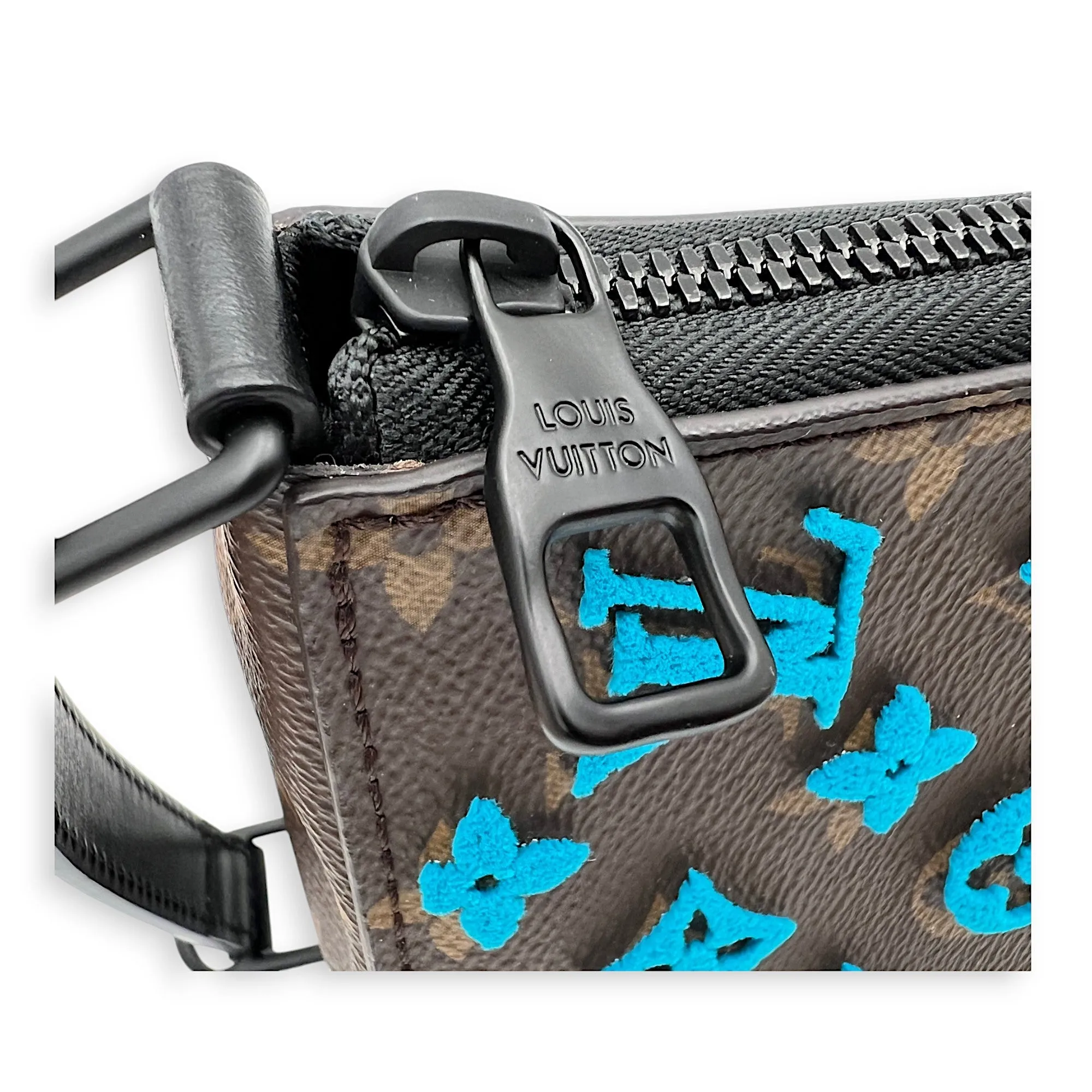 Tuffetage Triangle Brown Messenger Bag in Monogram Coated Canvas, Lacquered Metal hardware