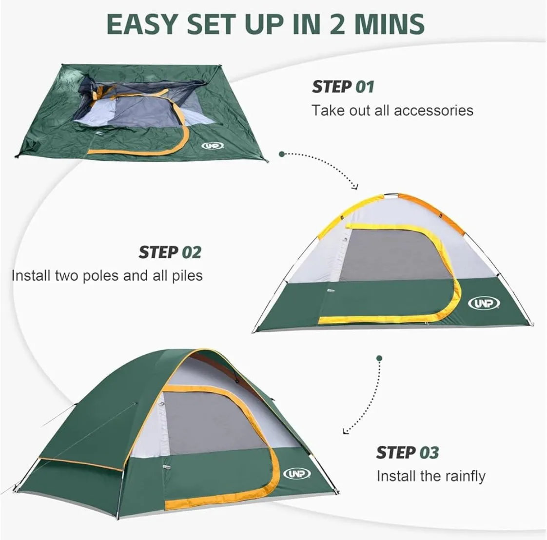 UNP Camping Tent 2/3/4/6 Person Dome Tent Easy to Set Up for Camping Lightweight Camping Tent Portable Camping Tent for Outdoor and Backpacking Beaches