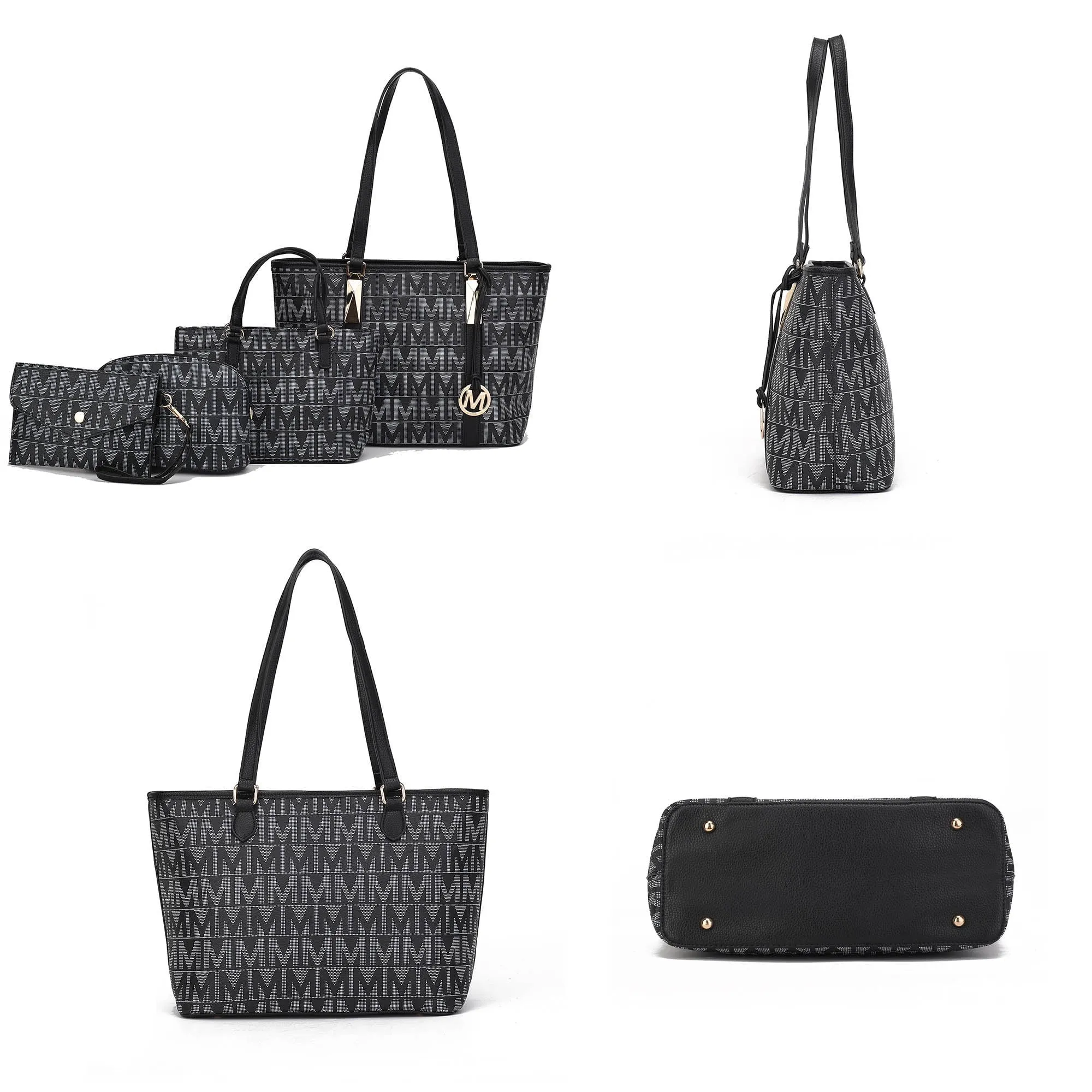 Vegan Leather Women'S Tote Bag, Small Tote Handbag, Pouch Purse & Wristlet Wallet Bag 4 Pcs Set by Mia K - Burgundy