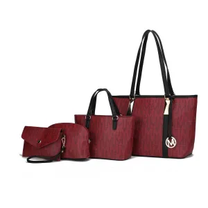 Vegan Leather Women'S Tote Bag, Small Tote Handbag, Pouch Purse & Wristlet Wallet Bag 4 Pcs Set by Mia K - Burgundy